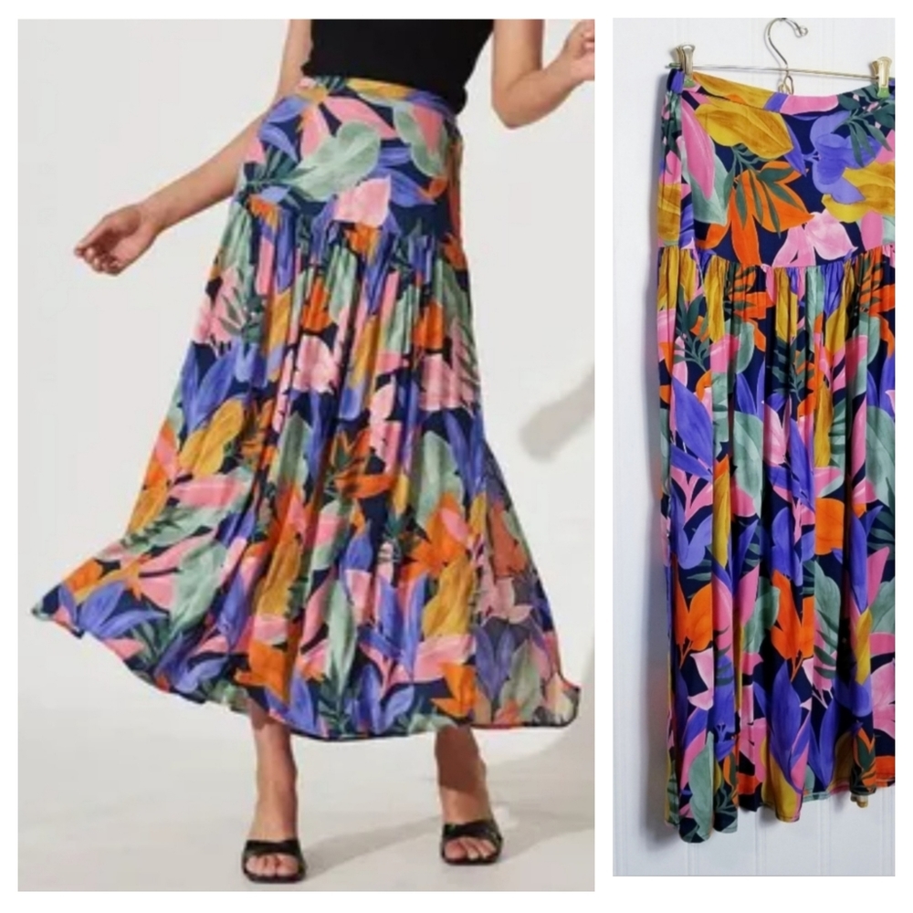 NWT Abel the Label Leonard Tropical Floral Print Maxi Skirt M Rayon Anthro